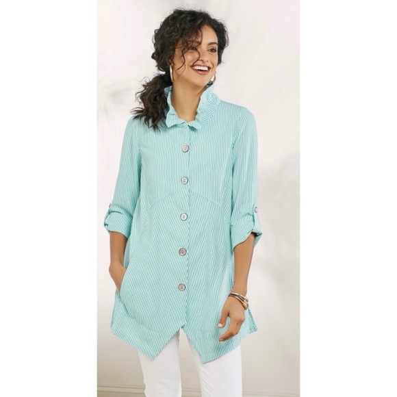 Soft Surroundings Sasha Striped Teal Tunic Size Petite Small - Picture 1 of 11